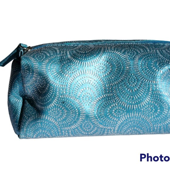 MakeUp Blue with Glitter in Pattern Zipper Box Cosmetic Bag Box - Picture 4 of 13